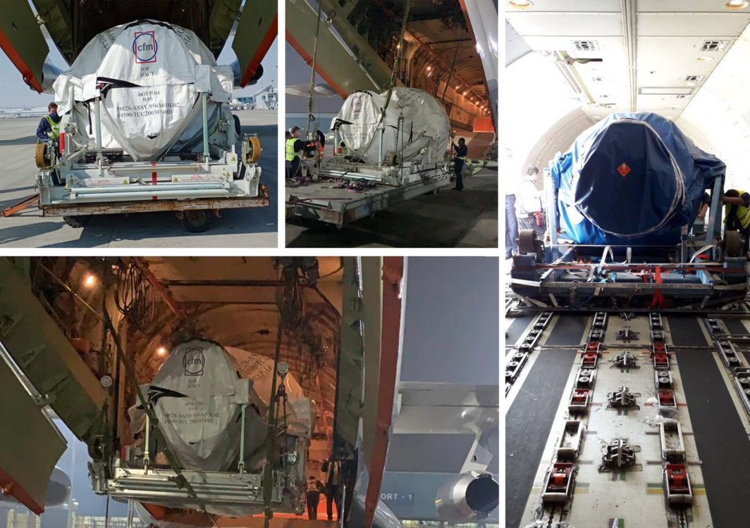 Photos of an Ilyushin 76 aircraft being loaded with cargo.