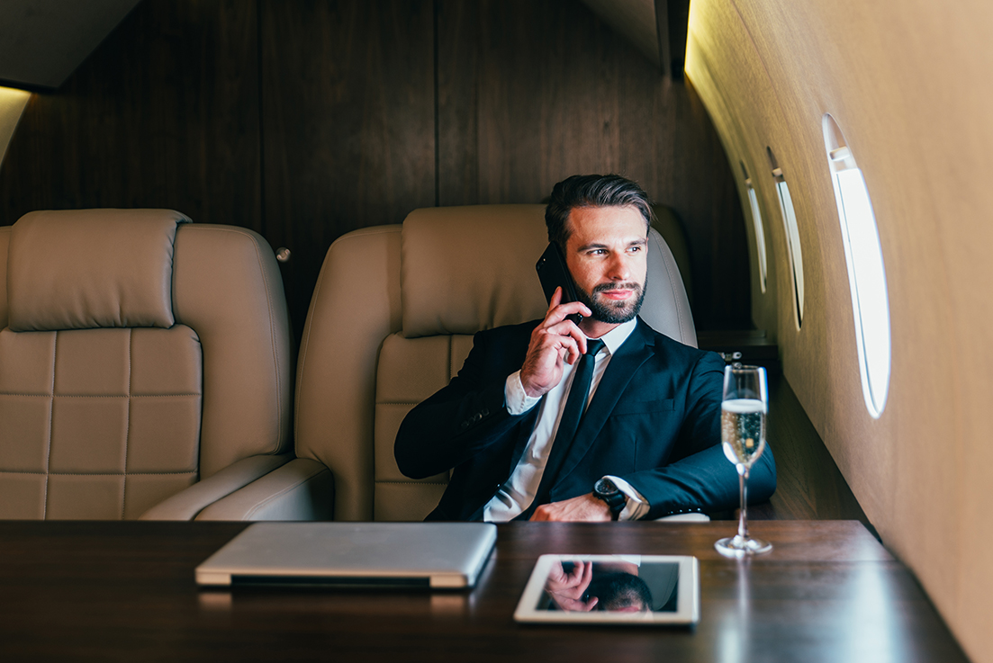 Businessman flying private