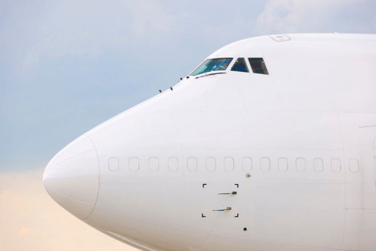 The nose of a 747F aircraft