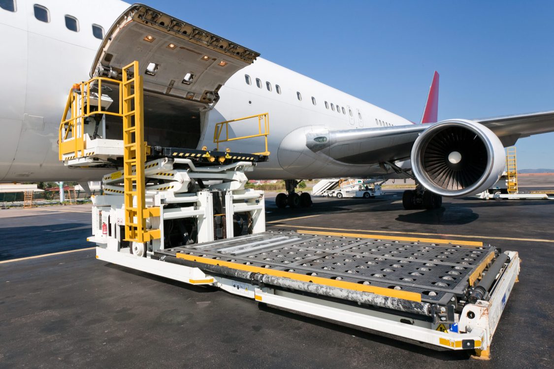 cargo plane loading on tarmac