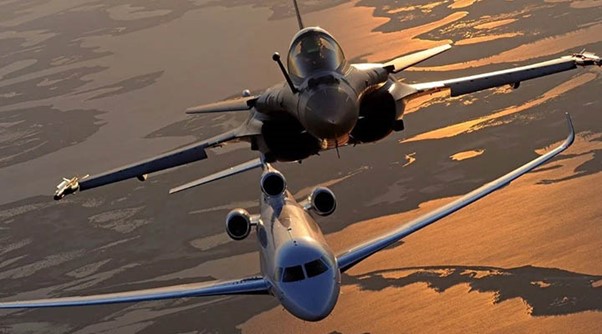 Dassault jets against sunset