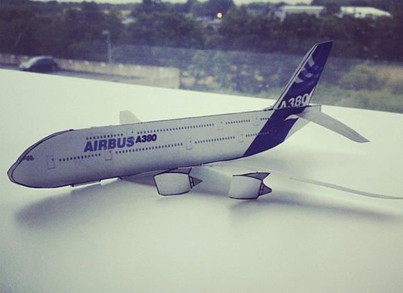 A model of the A380 aircraft made of paper