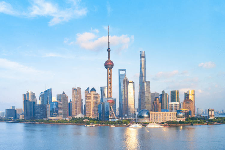 Shanghai skyline on a sunny day, blue skies