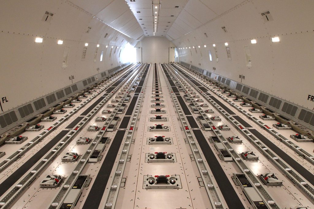 Inside a B777 freighter cargo air charter