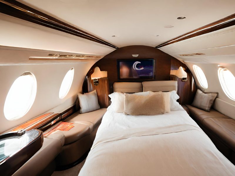 bed on a private jet