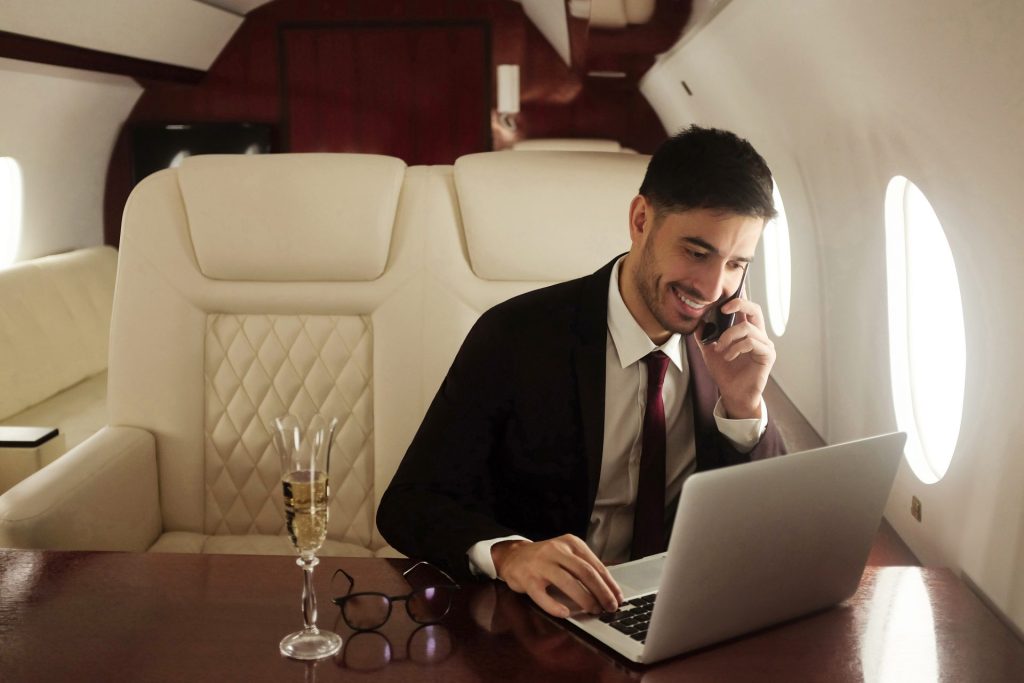 rich businessman flying private