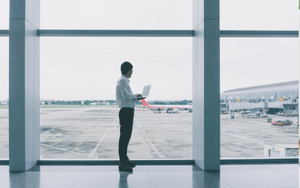 Business man working at the airport