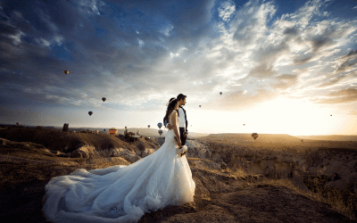 Bride and groom mountain wedding photo session brought by group air